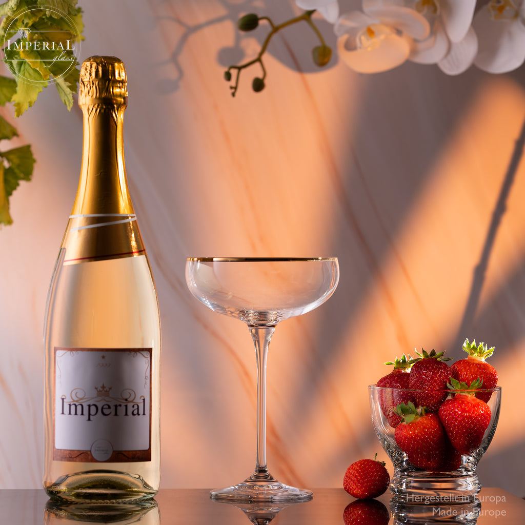 IMPERIAL glass Sektschalen mit Goldrand 270ml Champagnergläser Set 2-Teilig Sektgläser aus Crystalline Glas