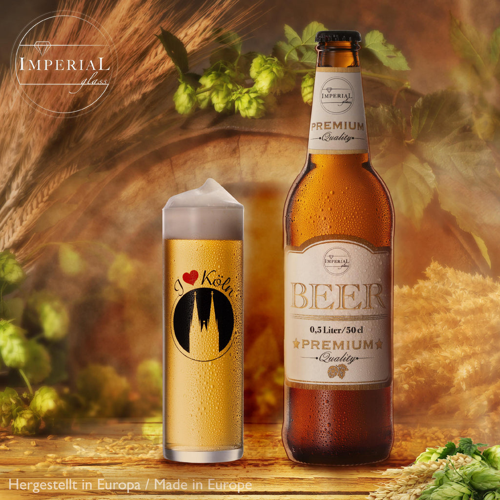 IMPERIAL glass Kölschgläser mit Kölner Dom Liebe Motiv 200ml (max 240ml) Set 6-Teilig Kölsch Stangen aus Glas 0,2L