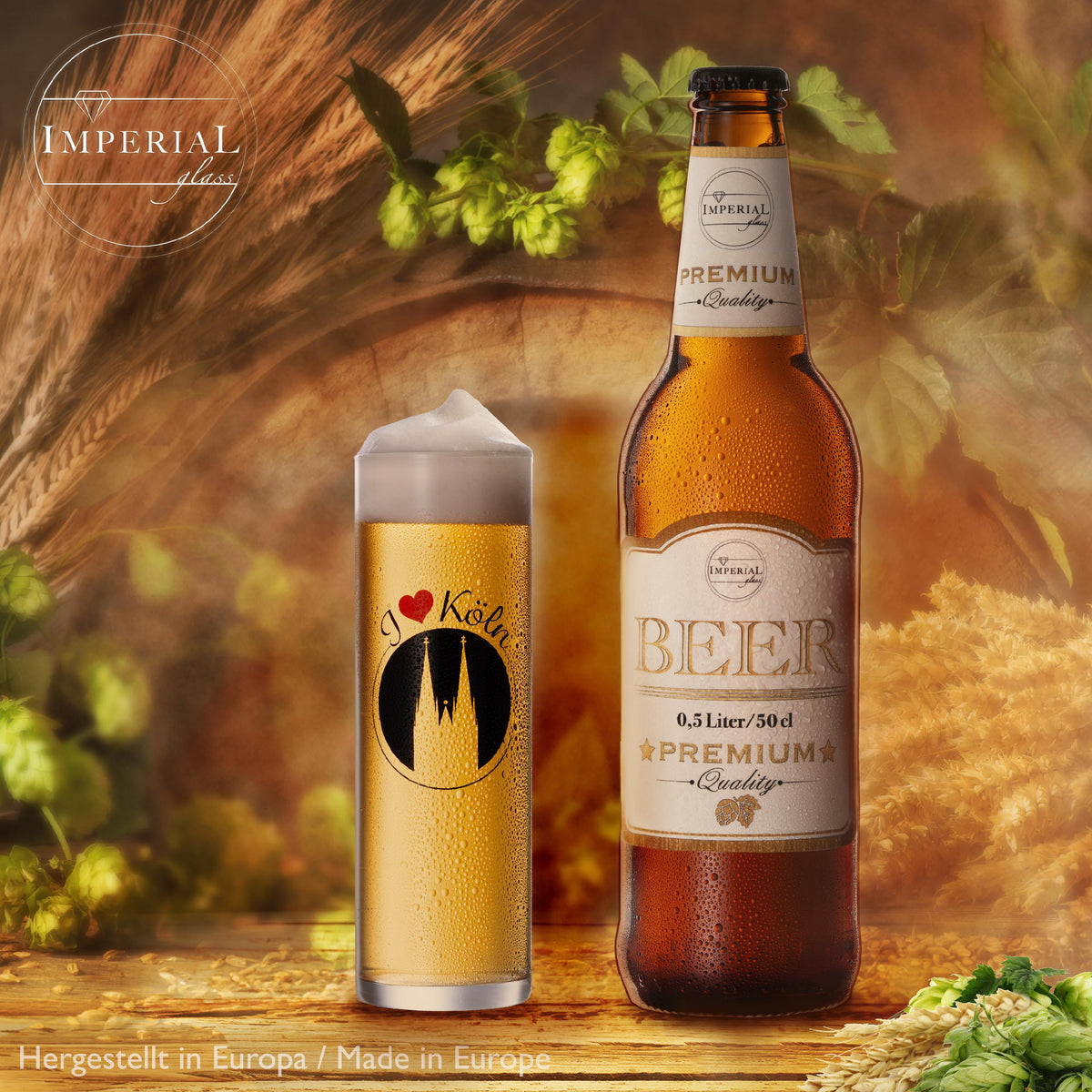 IMPERIAL glass Kölschgläser mit Kölner Dom Liebe Motiv 200ml (max 240ml) Set 6-Teilig Kölsch Stangen aus Glas 0,2L