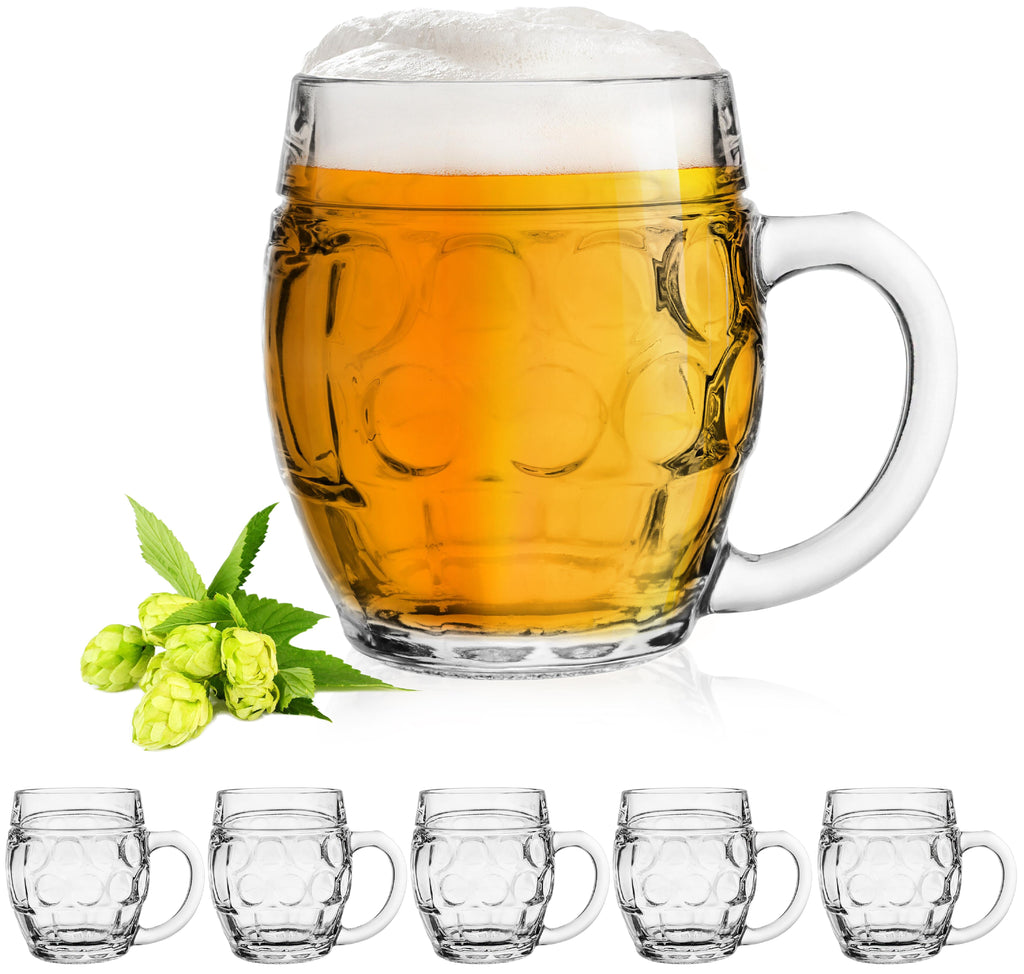 PLATINUX Szklanki do piwa z uchwytem 500ml (max.610ml) szklane, 6-częściowy zestaw, szklanka do piwa, kufel do piwa, kufel z miarką