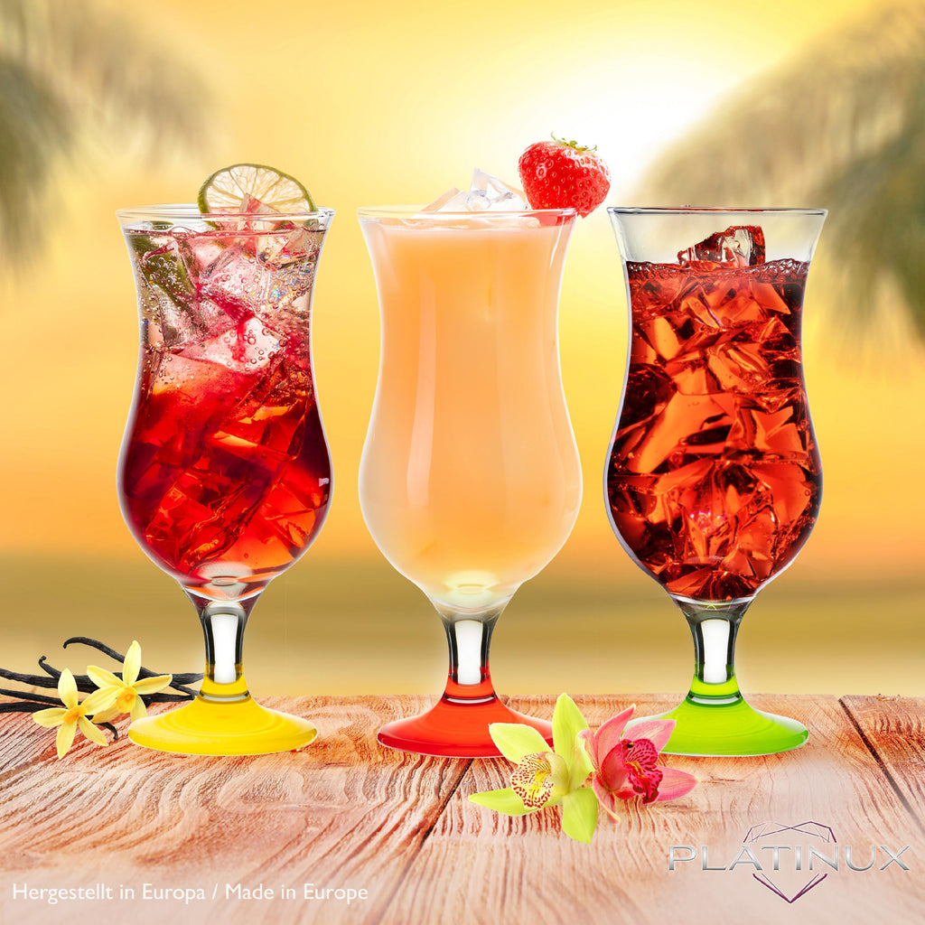 PLATINUX Zestaw 6 szklanek koktajlowych 400ml (max. 470ml) Szklanki do drinków Szklanki barowe Hurricane Duże (Kolorowe)