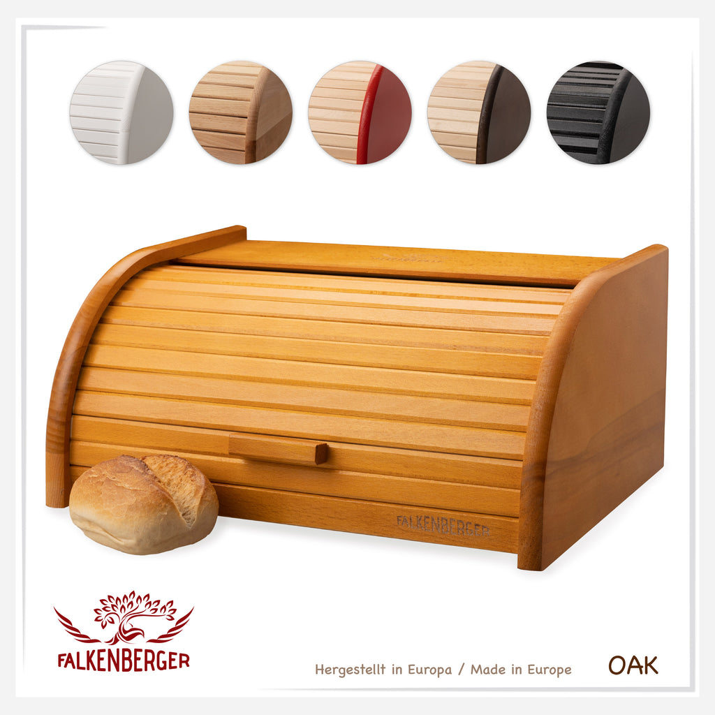 FALKENBERGER Chlebak drewniany ok. 39x29x18cm Pojemnik na chleb z rolowaną pokrywą, ręcznie robiony