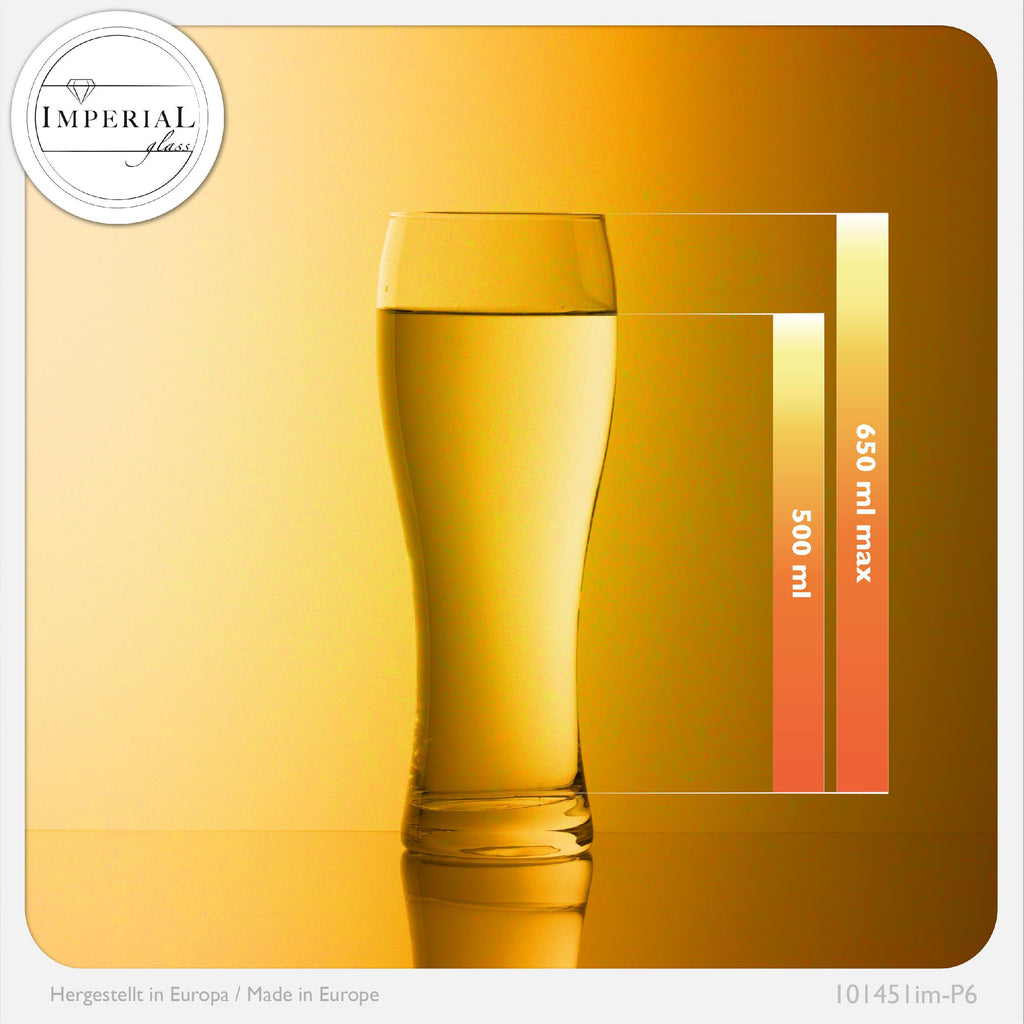 IMPERIAL glass Weizengläser aus Glas 500ml (max. 700ml) Set 6 Stück Spülmaschinenfest