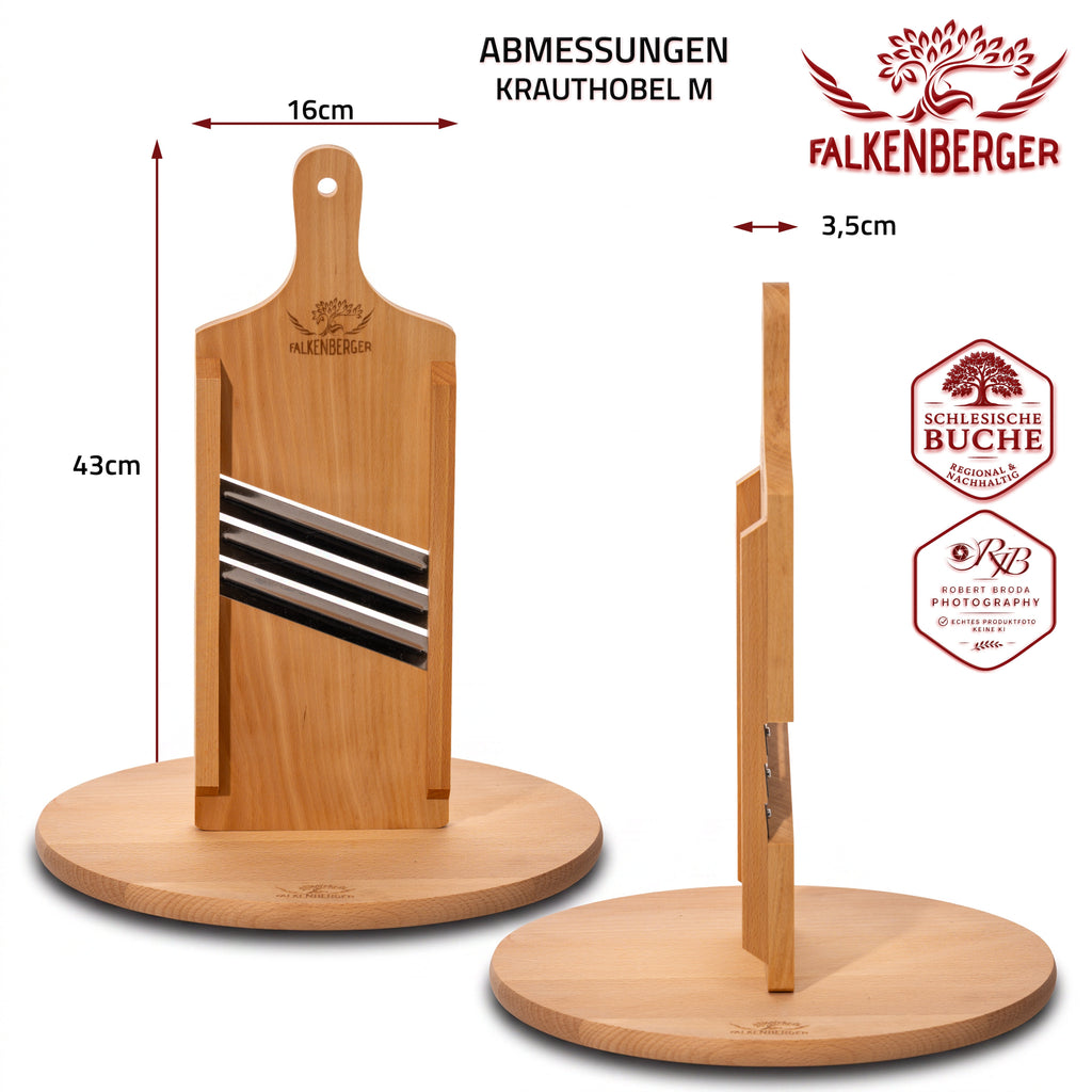 FALKENBERGER Krauthobel M massive Buche, Maße 43 × 16 × 3,5 cm Handgefertigt