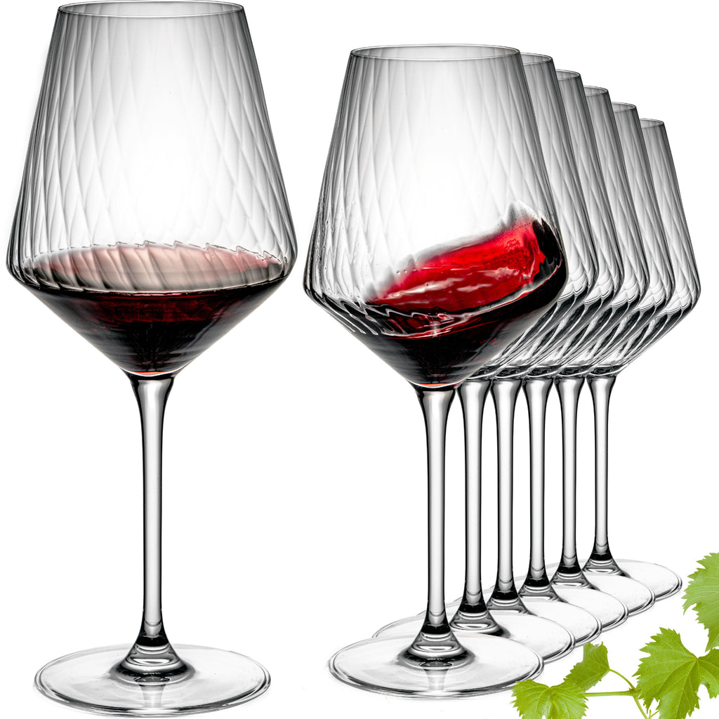 IMPERIAL glass karbowane kieliszki do Bordeaux, zestaw 6 sztuk ze szkła kryształowego 580 ml „London”, można myć w zmywarce