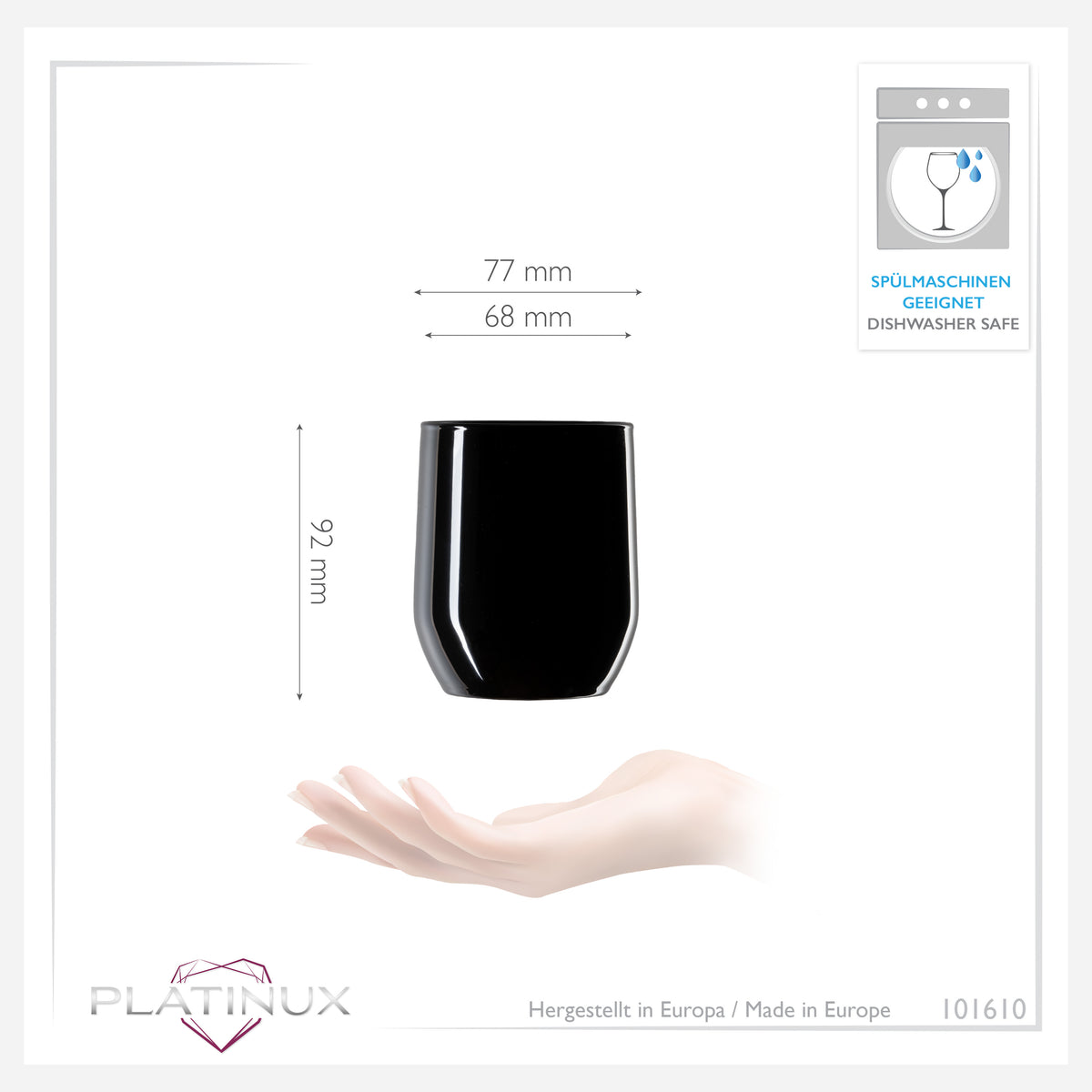 PLATINUX Czarne Eleganckie Szklanki do Napojów 300ml (maks. 330ml) ze Szkła Zestaw 6 Sztuk Szklanki do Wody