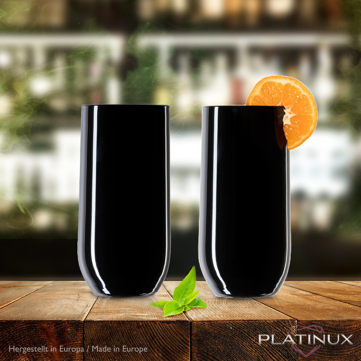 PLATINUX Czarne Eleganckie Szklanki do Napojów 360ml (max. 440ml) Zestaw 6 sztuk Szklanki do Wody, Szklanki do Soków