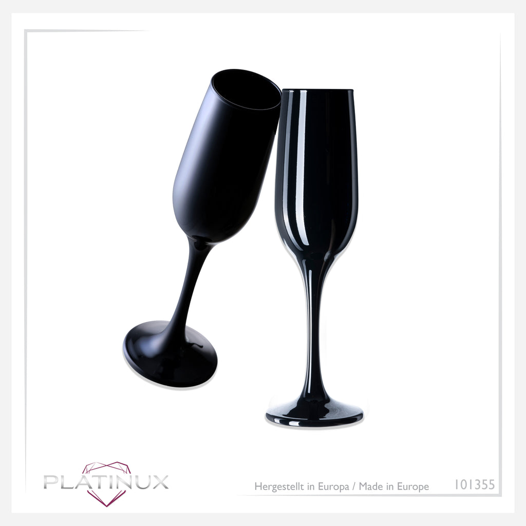 PLATINUX Czarne stabilne kieliszki do szampana Zestaw 6 sztuk 160ml (maks. 210ml) Kieliszki do prosecco szklane