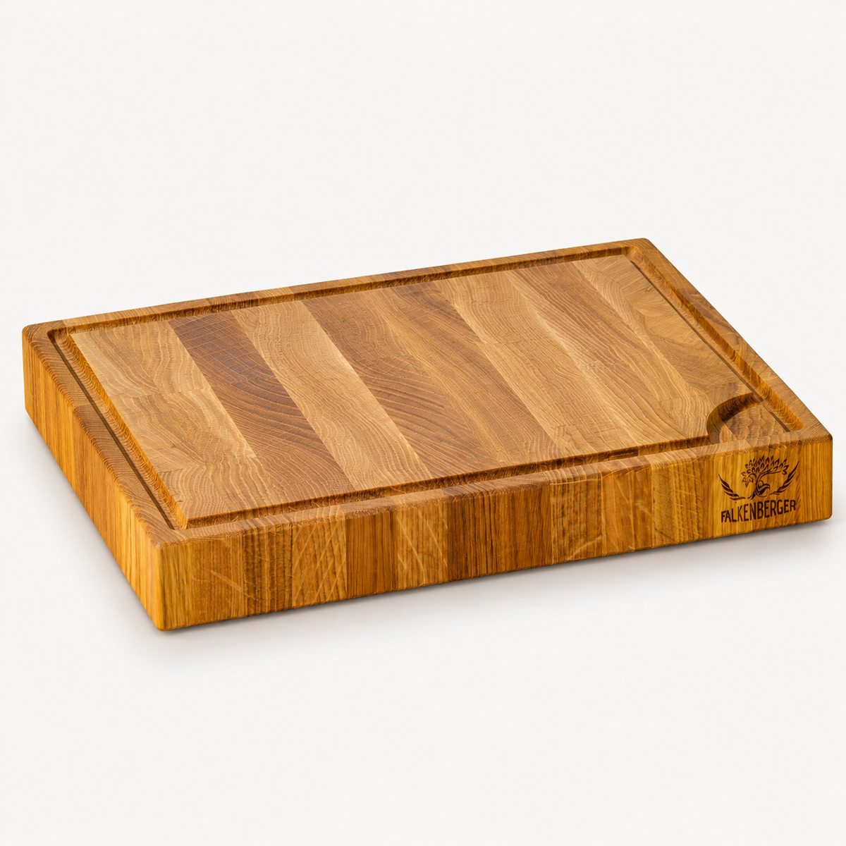 FALKENBERGER Stirnholz Schneidebrett aus massiver Eiche 32 × 24 × 4 cm M Handgefertigt