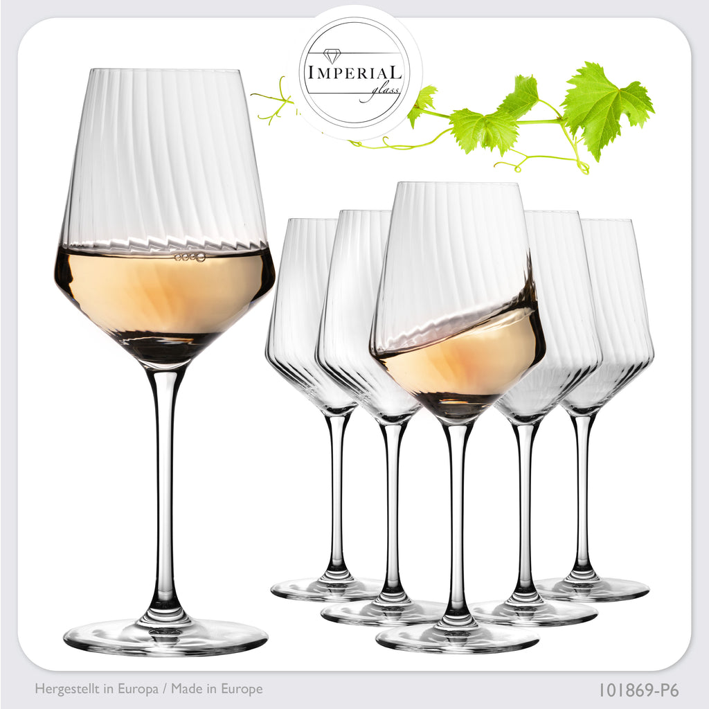 IMPERIAL glass Weißweingläser 460ml "London" Set 6-Teilig geriffelte Weingläser aus Crystalline Glas