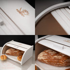 FALKENBERGER Chlebak drewniany Buk Biel ok. 39x29x18cm Pojemnik na chleb z rolowaną pokrywą Handmade