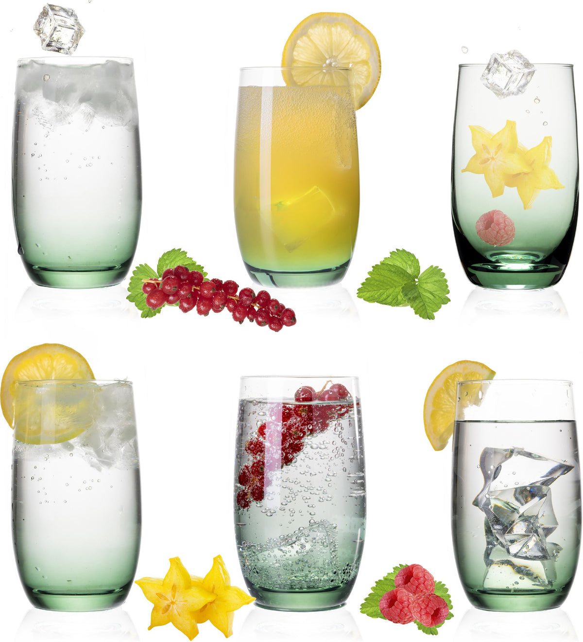 PLATINUX Eleganckie szklanki Ombre zielone, szklane 280ml (max. 370ml) Zestaw 6 sztuk Duże