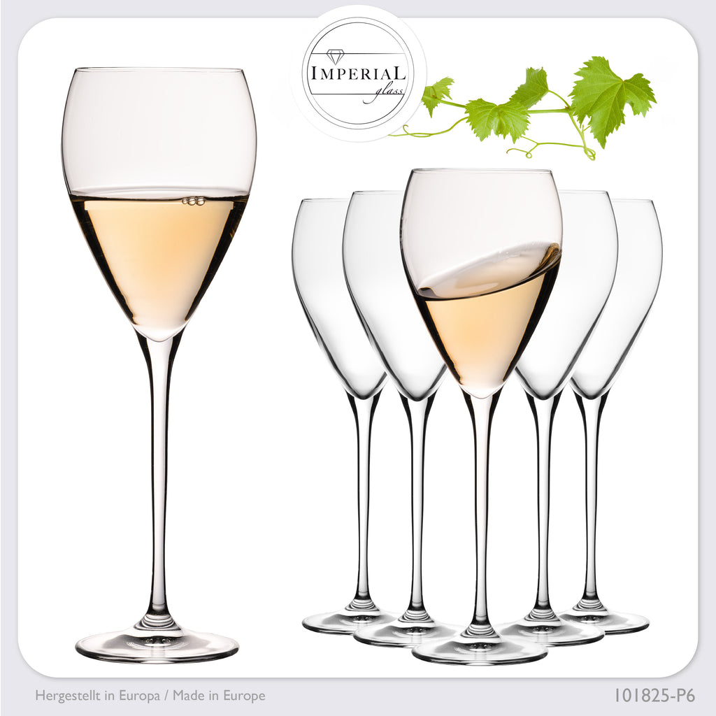 IMPERIAL glass Tropfenförmige Weißweingläser 350ml "Paris" Set 6-Teilig Weingläser aus Crystalline Glas