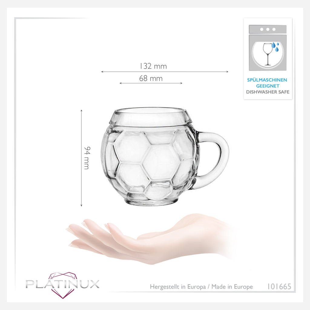 PLATINUX Szklanka do piwa z uchem Szklanka piłkarska 350ml (maks. 420ml) ze szkła Zestaw 2-częściowy Szklanki do piwa Kufel do piwa