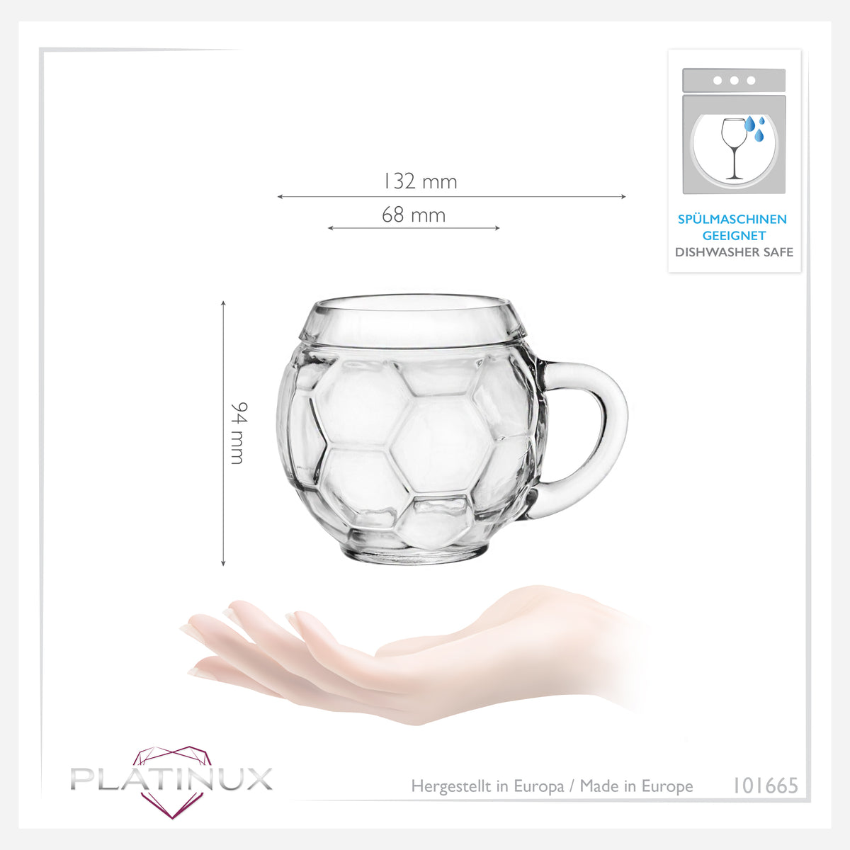 PLATINUX Szklanka do piwa z uchem Szklanka piłkarska 350ml (maks. 420ml) ze szkła Zestaw 2-częściowy Szklanki do piwa Kufel do piwa