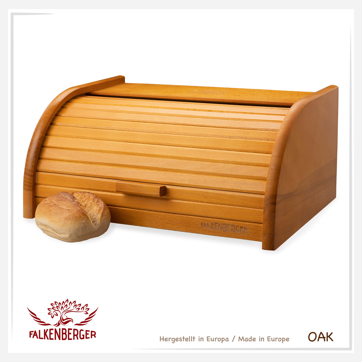 FALKENBERGER Chlebak drewniany ok. 39x29x18cm Pojemnik na chleb z rolowaną pokrywą, ręcznie robiony