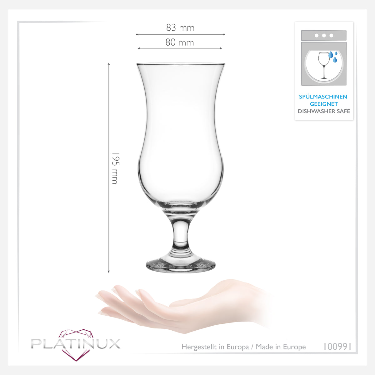 PLATINUX Zestaw 12 szklanek do koktajli 400ml (maks. 470ml) Szklanki do drinków Szklanki barowe Hurricane Duże (przezroczyste)