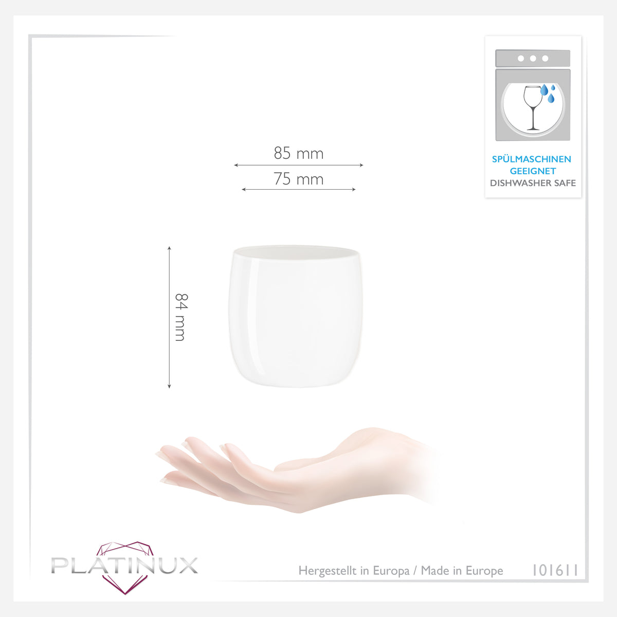 PLATINUX Eleganckie białe szklanki do picia 260ml (max.320ml) Zestaw 6 sztuk Szklanki do wody