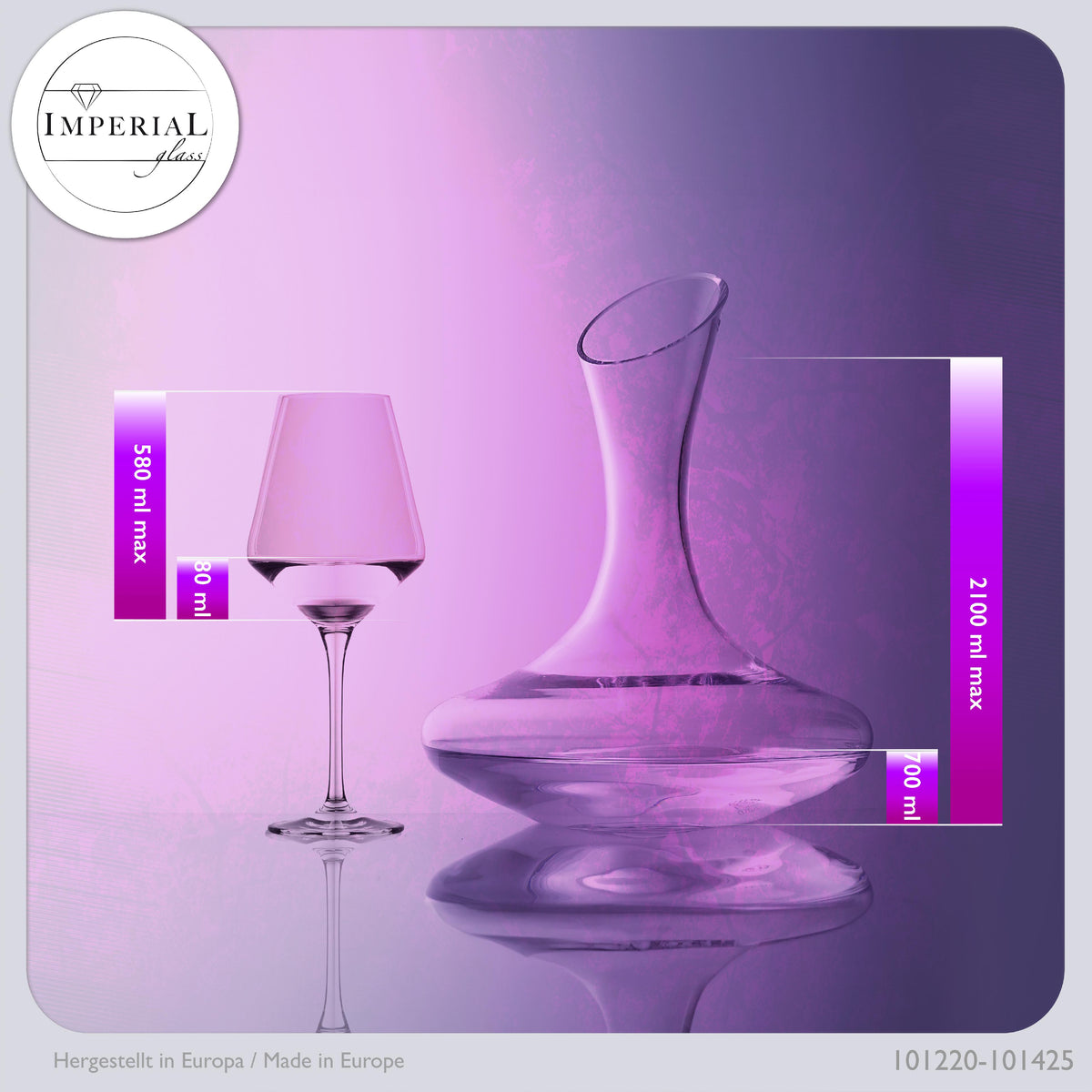 IMPERIAL Weindekanter mit 4er Set Rotweingläser aus Crystalline Glas Serie Athen 2100ml/580ml