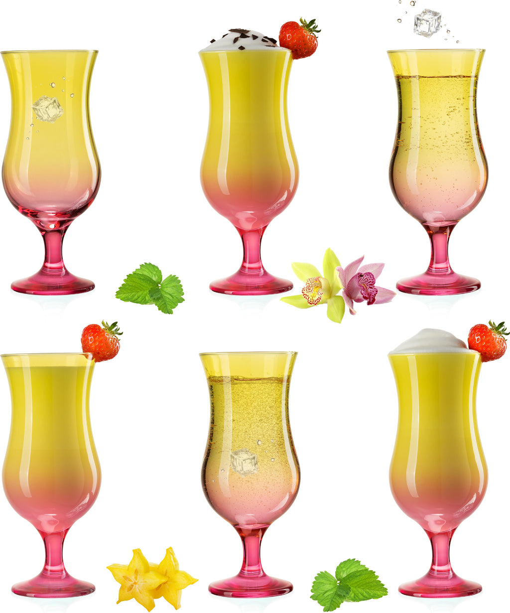 PLATINUX Kieliszki koktajlowe żółto-różowe szklane zestaw 6 sztuk 400ml (max.470ml) Szklanki do long drinków duże