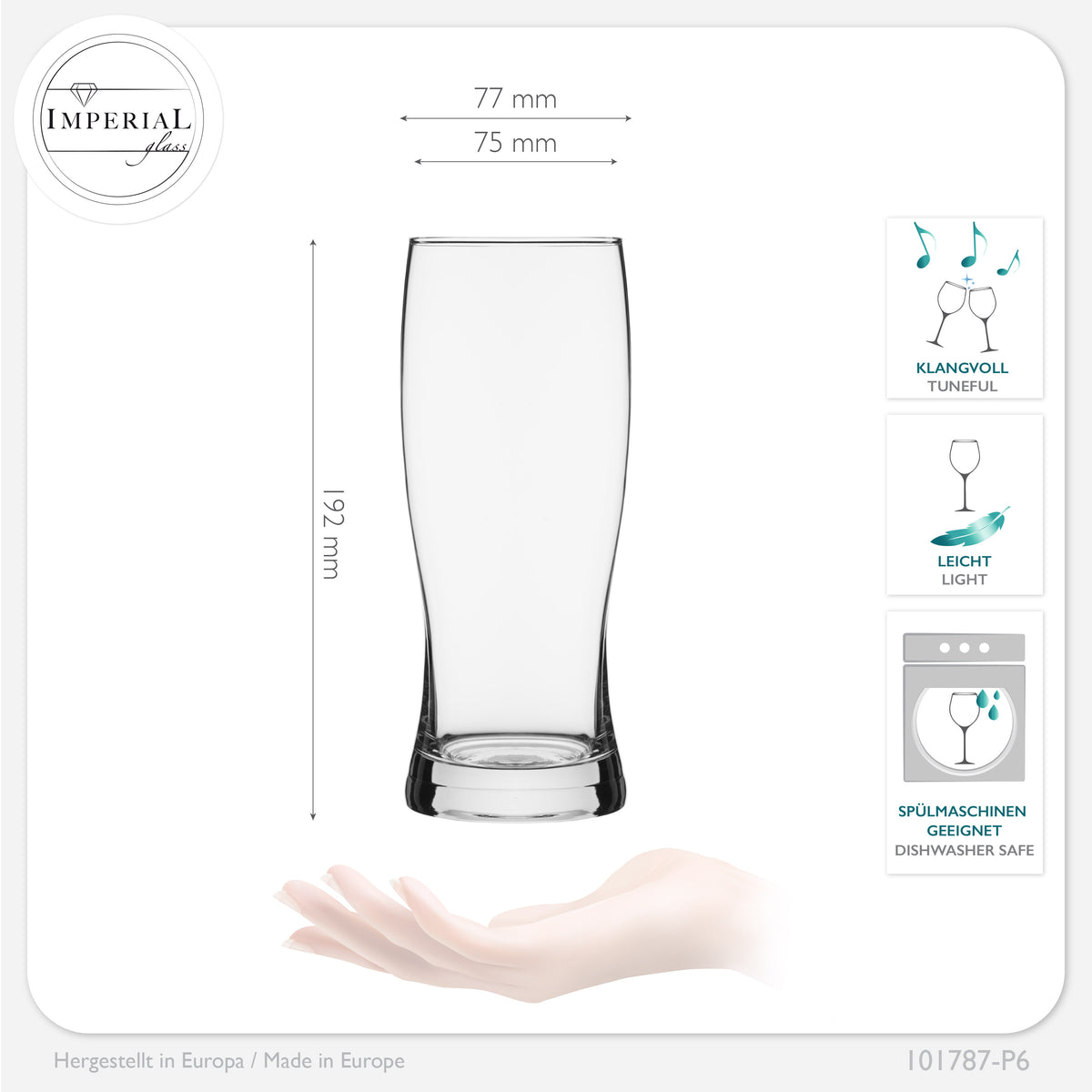 IMPERIAL glass Biergläser aus Glas 500ml (max 670ml) Set 6-Teilig