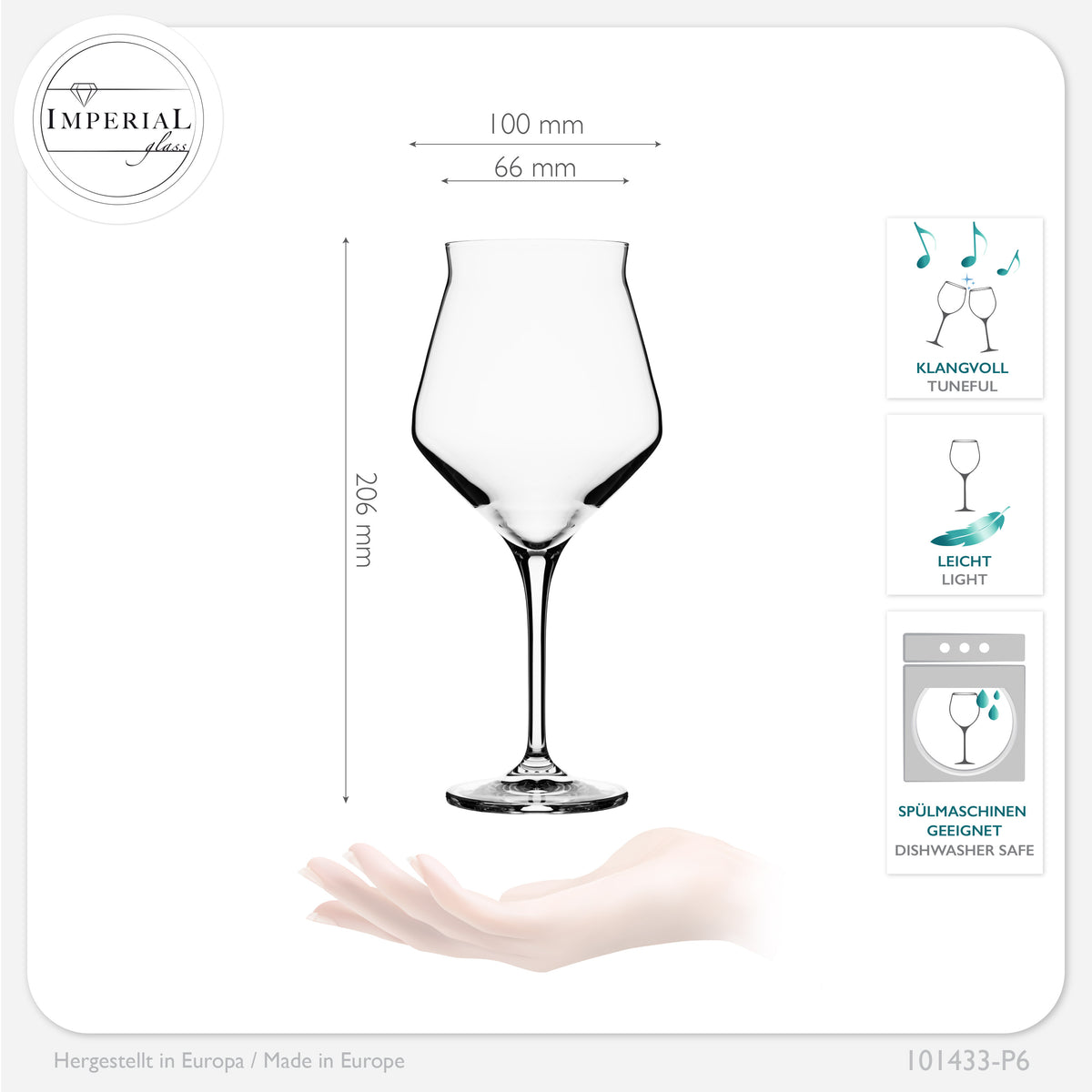 IMPERIAL glass Biergläser Edel 400ml (max. 460ml) Set 6-Teilig aus Crystalline Glas