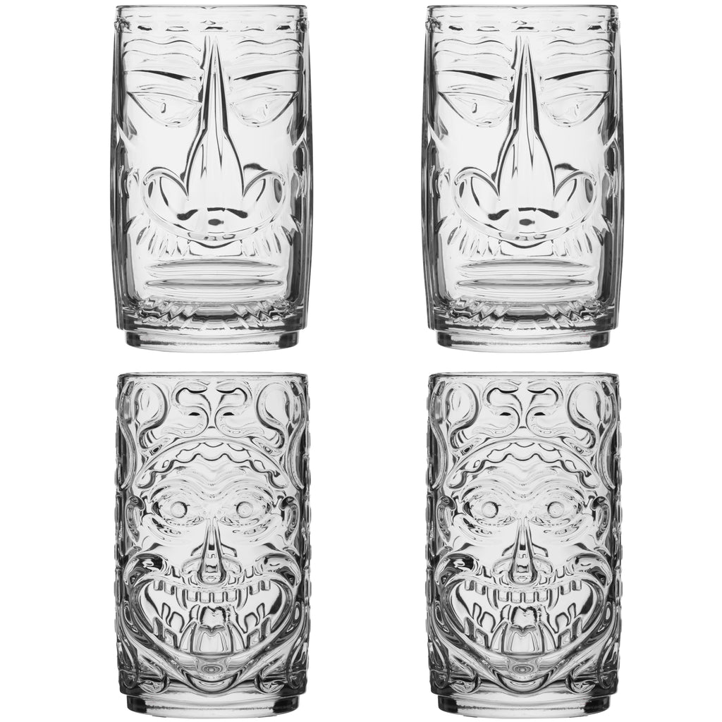 PLATINUX Tiki Zestaw 4 szklanek, szklane 350ml (maks. 450ml) 2 twarze, do koktajli, do napojów