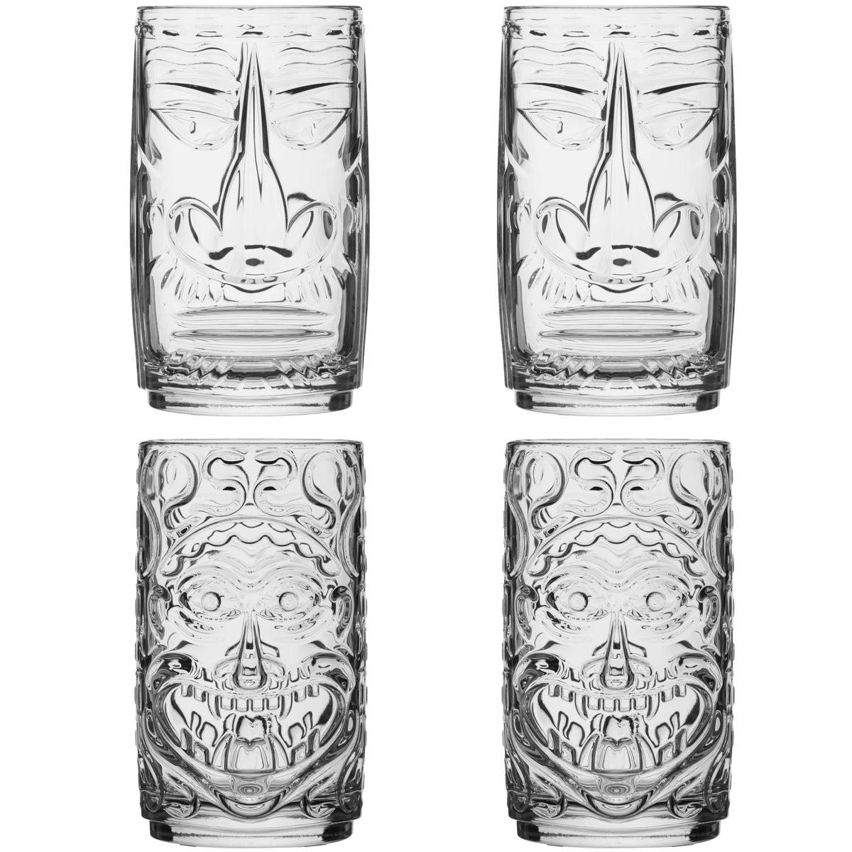 PLATINUX Tiki Zestaw 4 szklanek, szklane 350ml (maks. 450ml) 2 twarze, do koktajli, do napojów