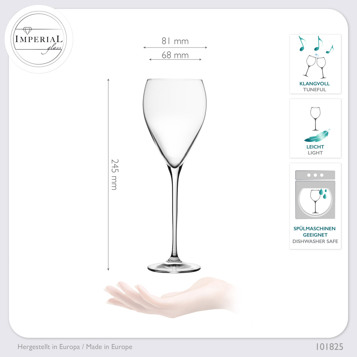 IMPERIAL glass Tropfenförmige Weißweingläser 350ml "Paris" Set 4-Teilig Weingläser aus Crystalline Glas