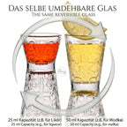 IMPERIAL glass Kufelki do shota 2 sztuki ze szkła krystalicznego - odwracalny kieliszek do shota 30ml/60ml, kieliszki do shota Tiki z reliefem, kieliszki do wódki można myć w zmywarce