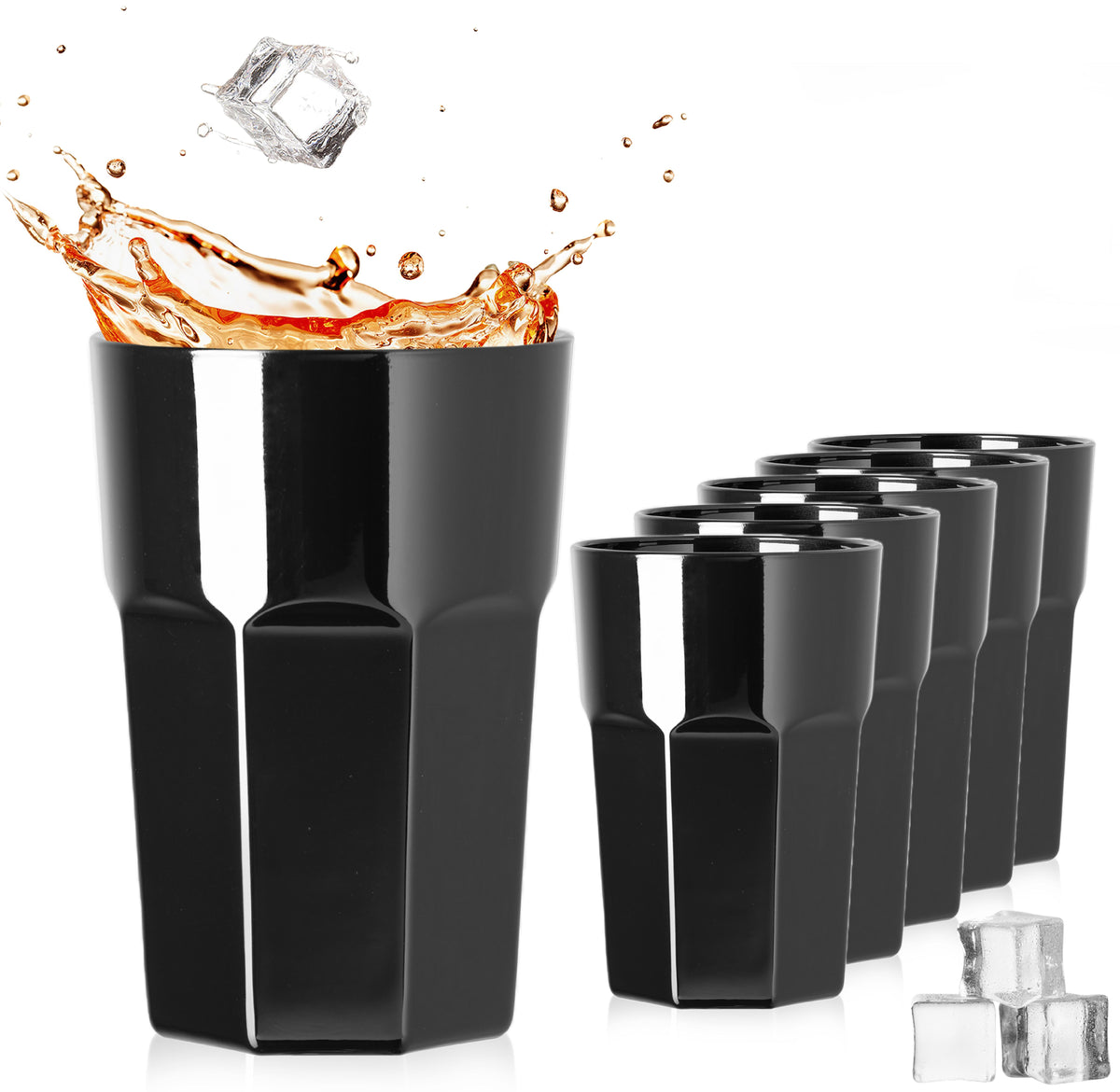 PLATINUX Szklanki Czarne Szklane Zestaw 6 Sztuk 210ml (max.270ml) Szklanki do wody Szklanki do soku