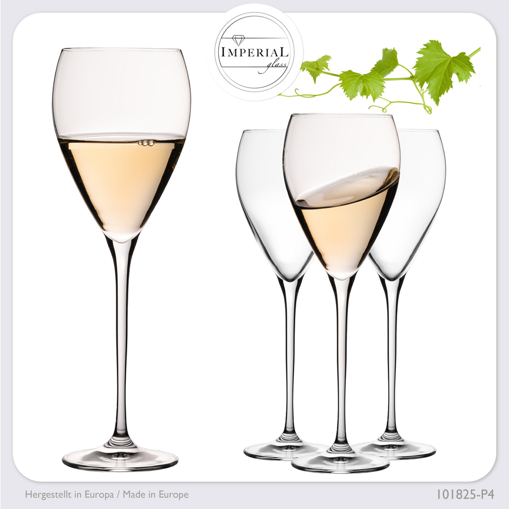 IMPERIAL glass Tropfenförmige Weißweingläser 350ml "Paris" Set 4-Teilig Weingläser aus Crystalline Glas