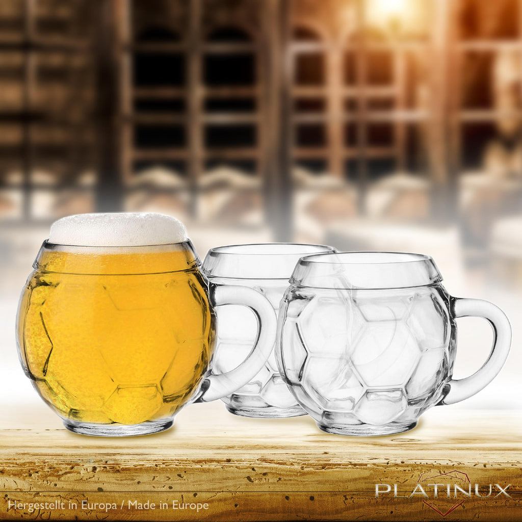 PLATINUX Szklanka do piwa z uchem Szklanka piłkarska 350ml (maks. 420ml) ze szkła Zestaw 2-częściowy Szklanki do piwa Kufel do piwa