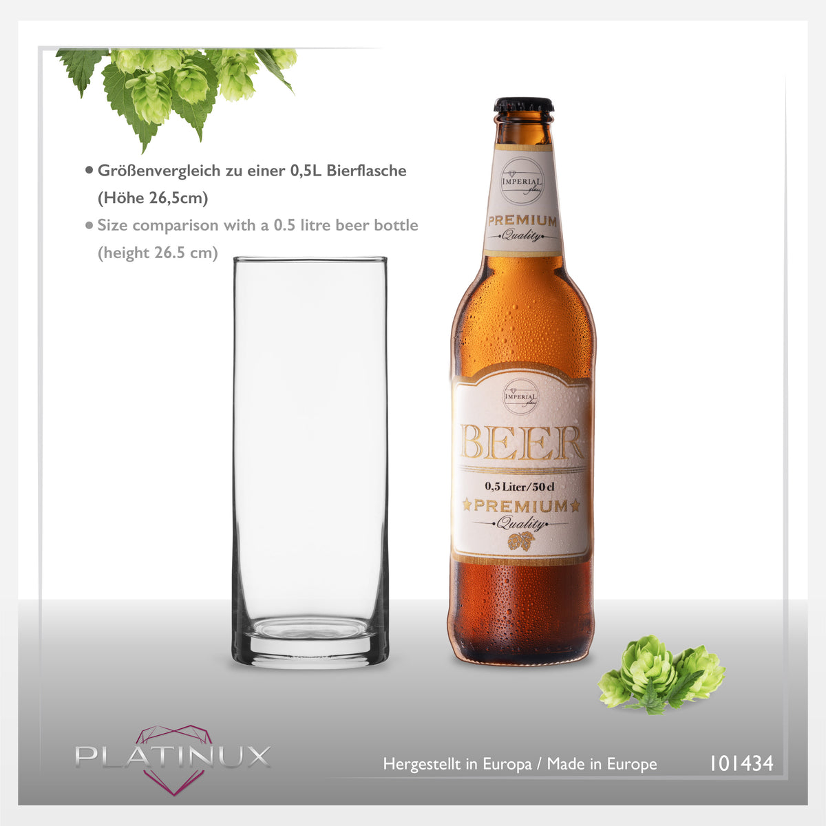 PLATINUX Wysokie szklanki do piwa 500 ml (maks. 630 ml) Zestaw 6-częściowy ze szkła duże szklanki do Kölscha Można myć w zmywarce