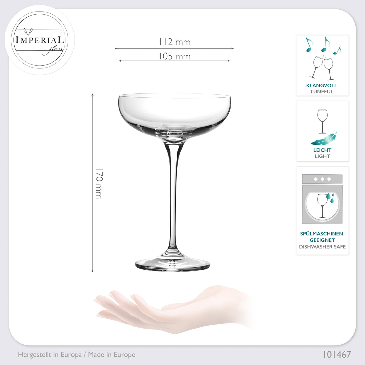 IMPERIAL glass Sektschalen 220ml "Havanna" Champagnergläser Set 6-Teilig Sektgläser aus Crystalline Glas