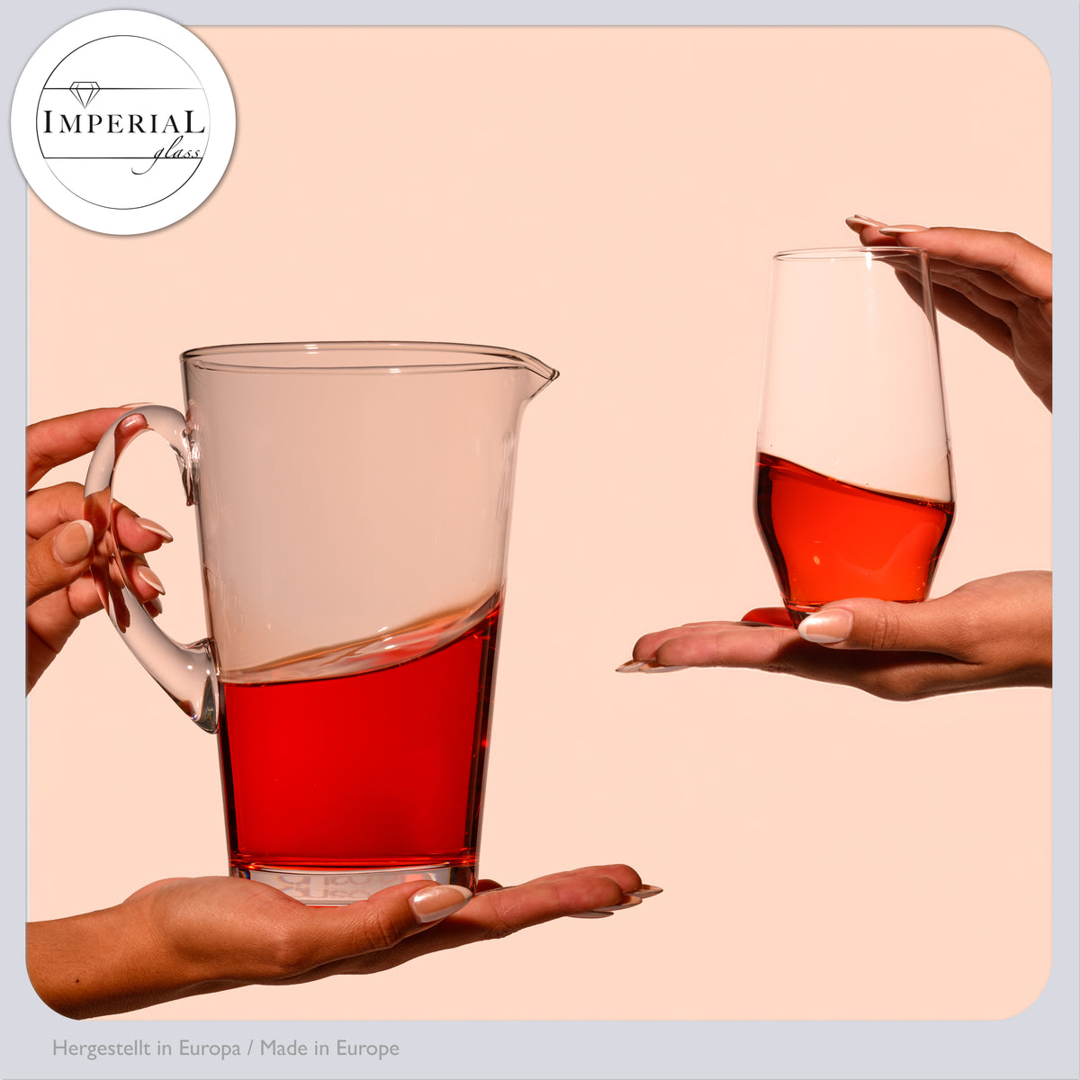 IMPERIAL Karafka i szklanki do napojów z kryształowego szkła "Rom" 1680ml / 520ml ręcznie wykonane