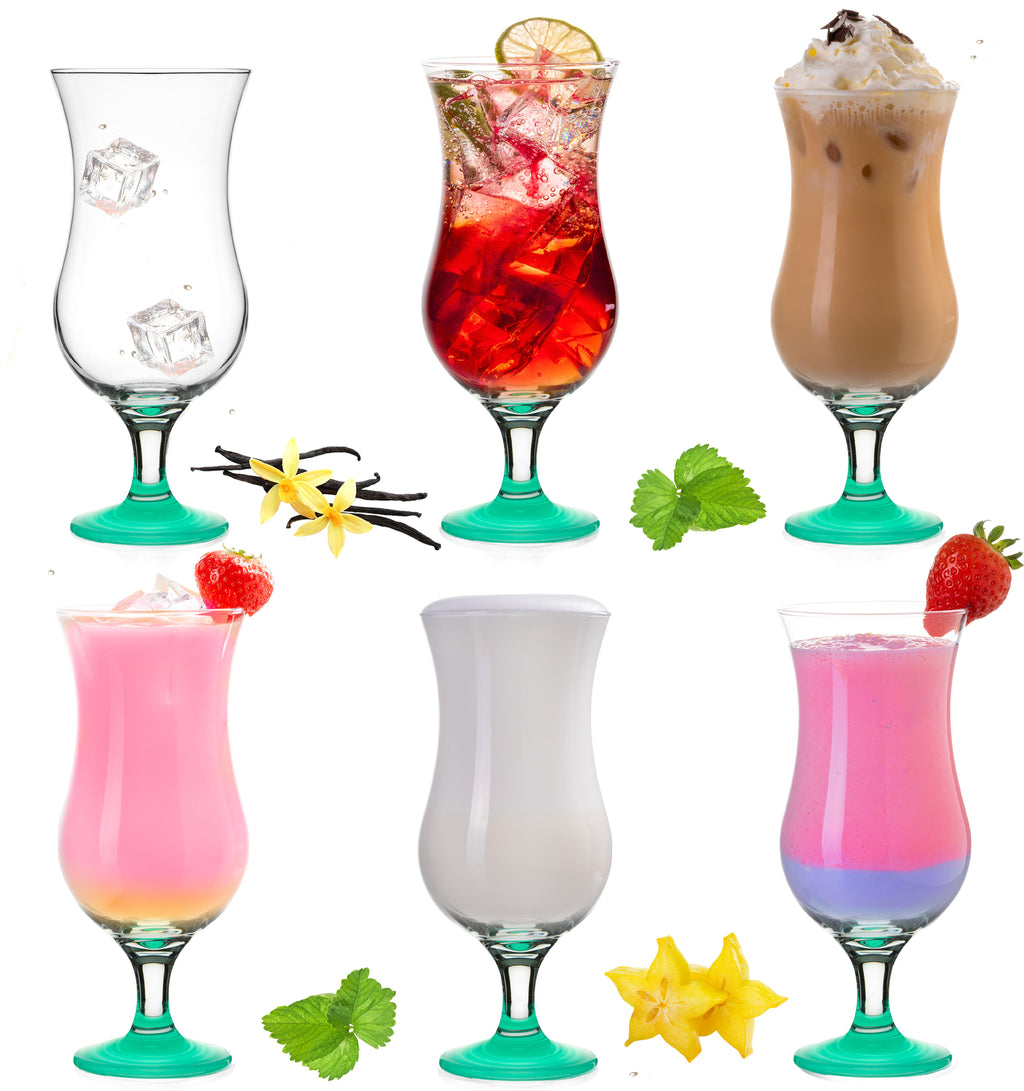 PLATINUX Zestaw 6 szklanek koktajlowych 400ml (maks. 470ml) Szklanki do drinków Szklanki barowe Hurricane Duże (Niebieskie)