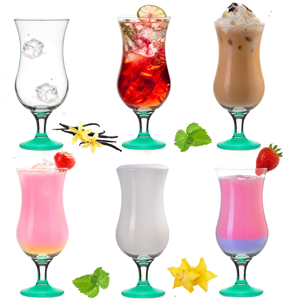 PLATINUX Zestaw 6 szklanek koktajlowych 400ml (maks. 470ml) Szklanki do drinków Szklanki barowe Hurricane Duże (Niebieskie)