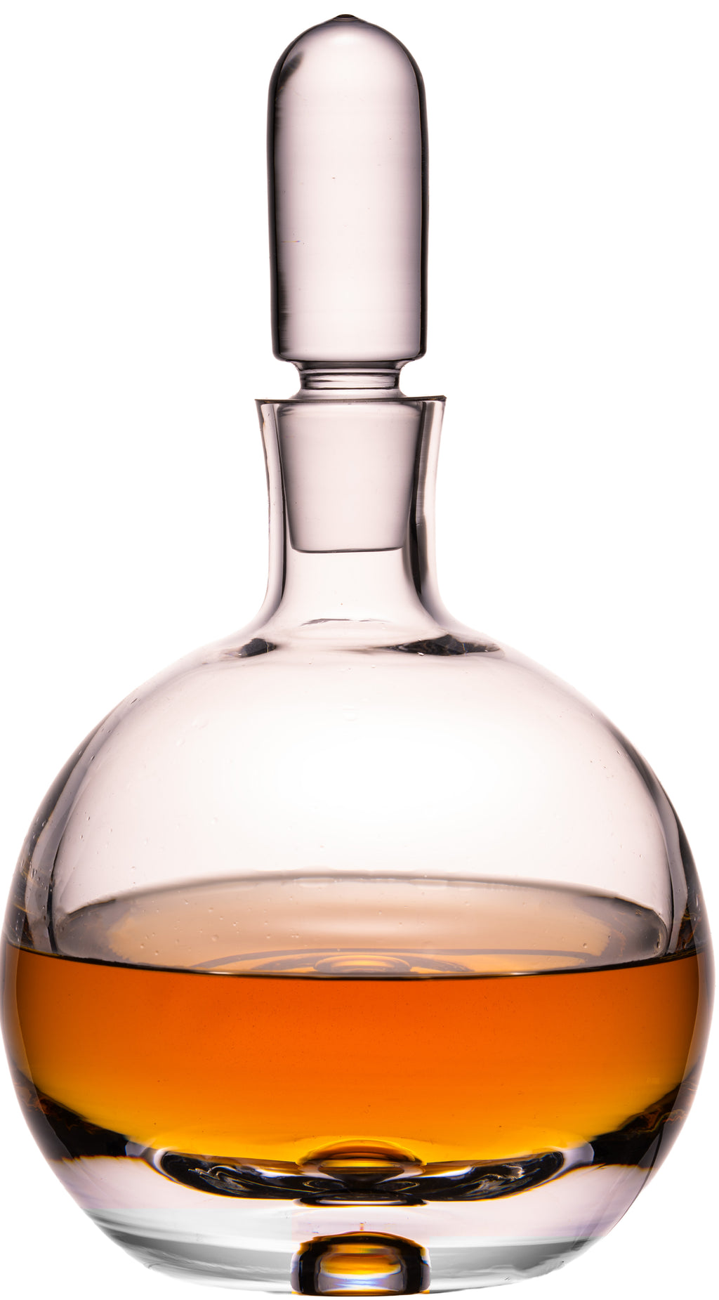 IMPERIAL Karafka na likier z kryształowego szkła 600 ml, kulista karafka na alkohol ze szklanym korkiem i pęcherzykiem powietrza w dnie, ręcznie wykonana „Lizbona”