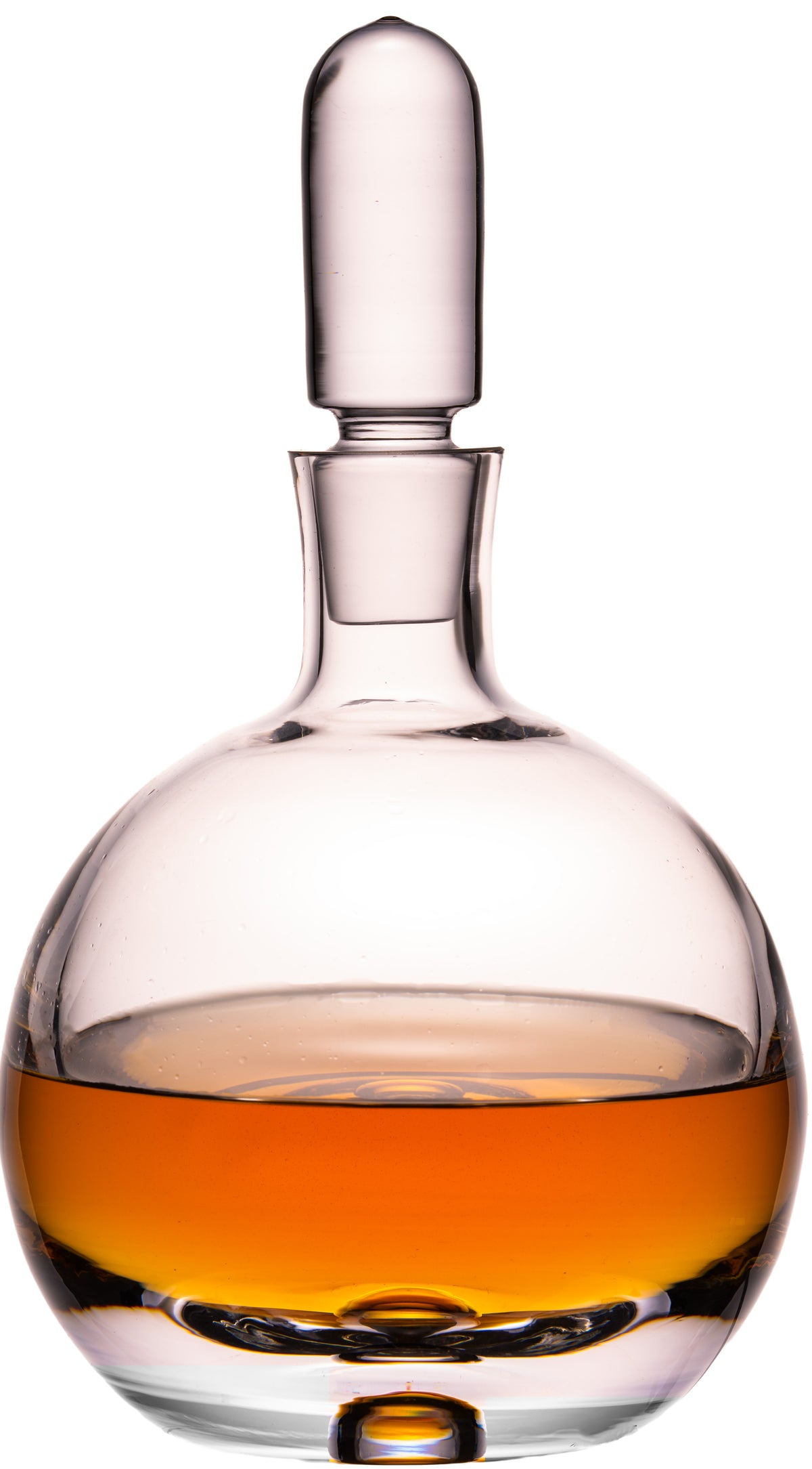 IMPERIAL Karafka na likier z kryształowego szkła 600 ml, kulista karafka na alkohol ze szklanym korkiem i pęcherzykiem powietrza w dnie, ręcznie wykonana „Lizbona”