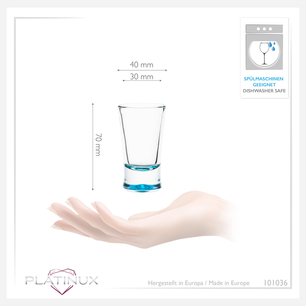 PLATINUX Zestaw 6 różnokolorowych kieliszków do wódki 2,5cl kieliszki do tequili, wódki, shotów