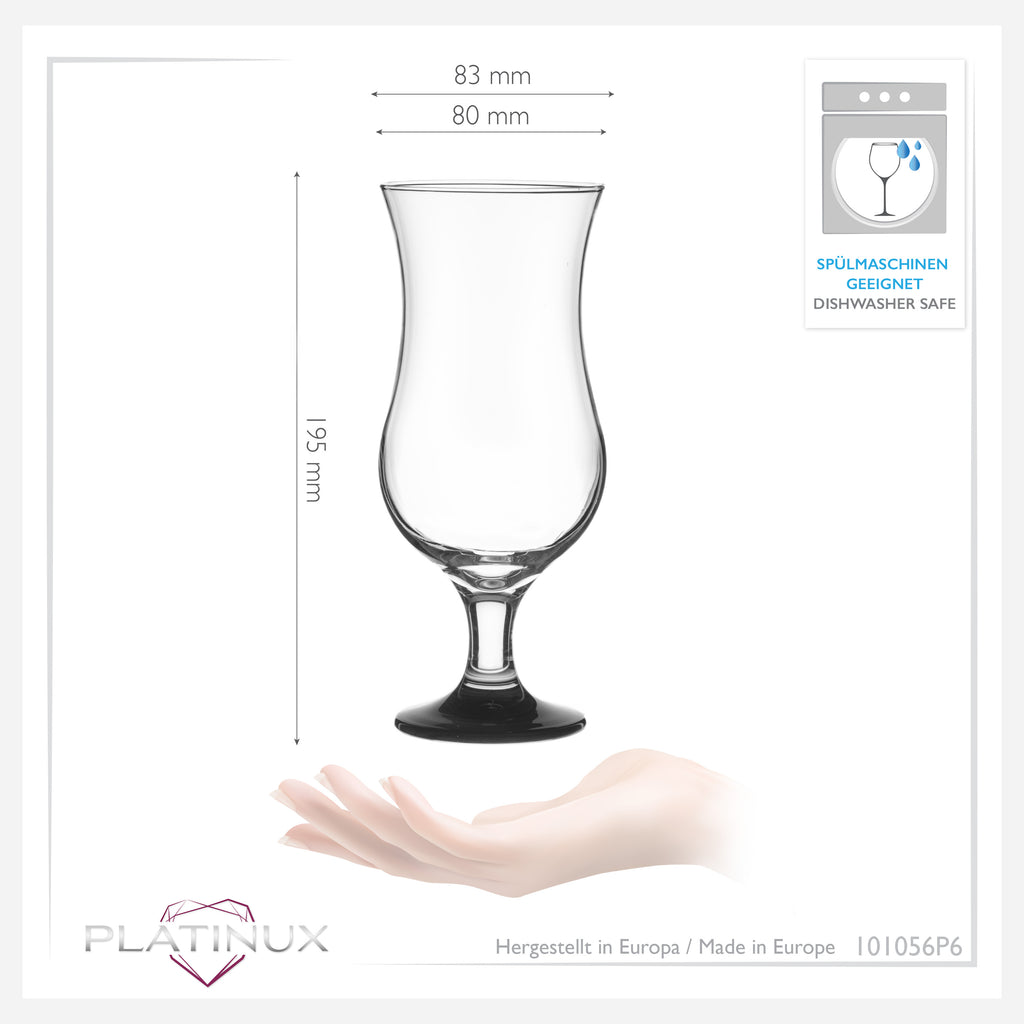 PLATINUX Zestaw 6 szklanek do koktajli 400 ml (maks. 470 ml) Szklanki do drinków Szklanki barowe Hurricane Duże (czarne)