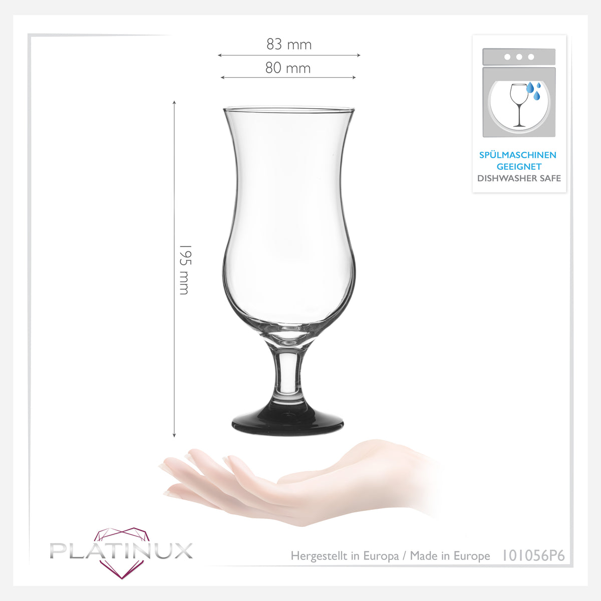PLATINUX Zestaw 6 szklanek do koktajli 400 ml (maks. 470 ml) Szklanki do drinków Szklanki barowe Hurricane Duże (czarne)