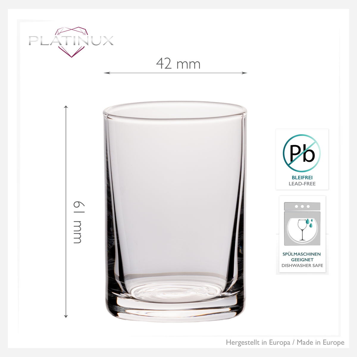 PLATINUM Zestaw kieliszków 6 sztuk - kieliszki do wódki 60ml przezroczyste, można myć w zmywarce