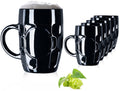 PLATINUX Czarne Szklanki do Piwa 500ml z Uchwytem Zestaw 6 Szklanych Kufli z Ornamentem