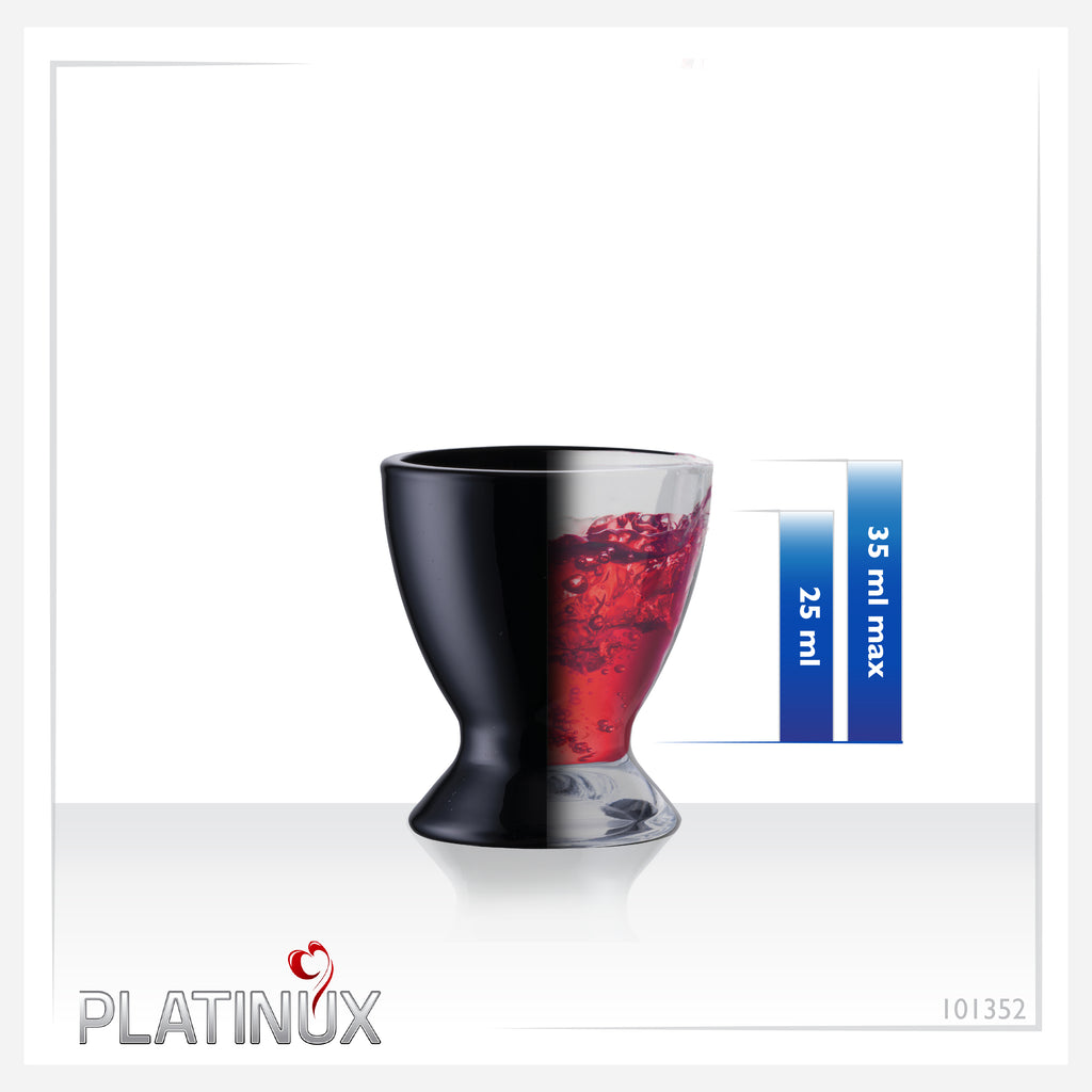 PLATINUX Szklane czarne kieliszki do jajek zestaw 6-częściowy podstawka na jajka max. 35ml