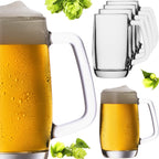 PLATINUX Kufel do piwa z uchwytem Zestaw 6-częściowy 300ml (maks. 375ml) Szklany kufel do piwa