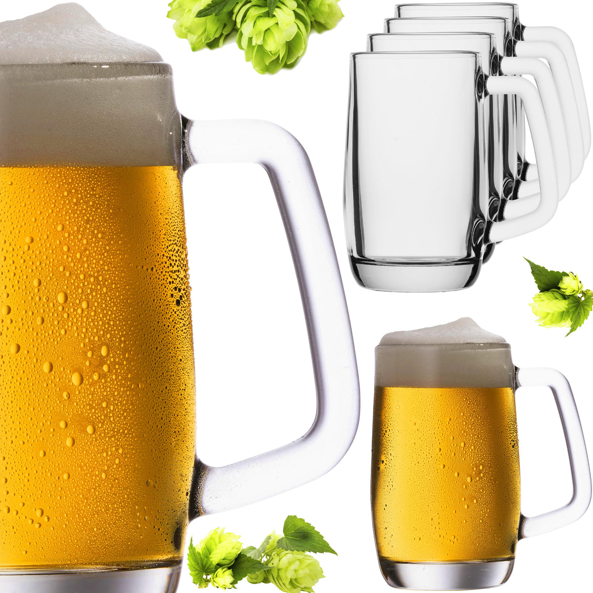 PLATINUX Kufel do piwa z uchwytem Zestaw 6-częściowy 300ml (maks. 375ml) Szklany kufel do piwa
