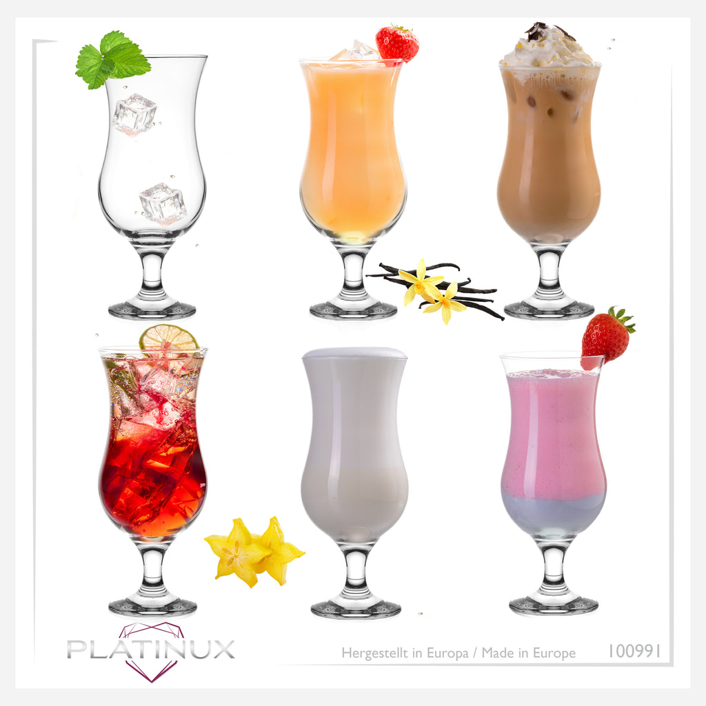PLATINUX Zestaw szklanek koktajlowych 6 sztuk 400 ml (maks. 470 ml) Szklanki do drinków Szklanki barowe Hurricane Duże (przezroczyste)