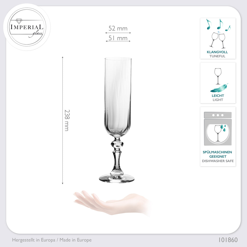 IMPERIAL glass geriffelte Sektkelche 200ml (max 250ml) "Prag" Set 2-Teilig Sektgläser aus Crystalline Glas Spülmaschinenfest